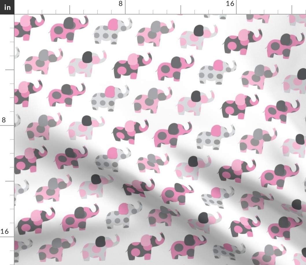 Spoonflower Fabric - Elephant Friends Pink Elephants Light Gray Dots Polka Dot Nursery Printed on Petal Signature Cotton Fabric by The Yard - Sewing Quilting Apparel Crafts Decor