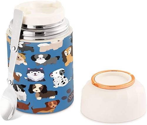 Lindo tarro de comida termo para perro, con aislamiento en acuarela, para cachorros, tarros de comida caliente al vacío de 17 onzas con tapa con asa