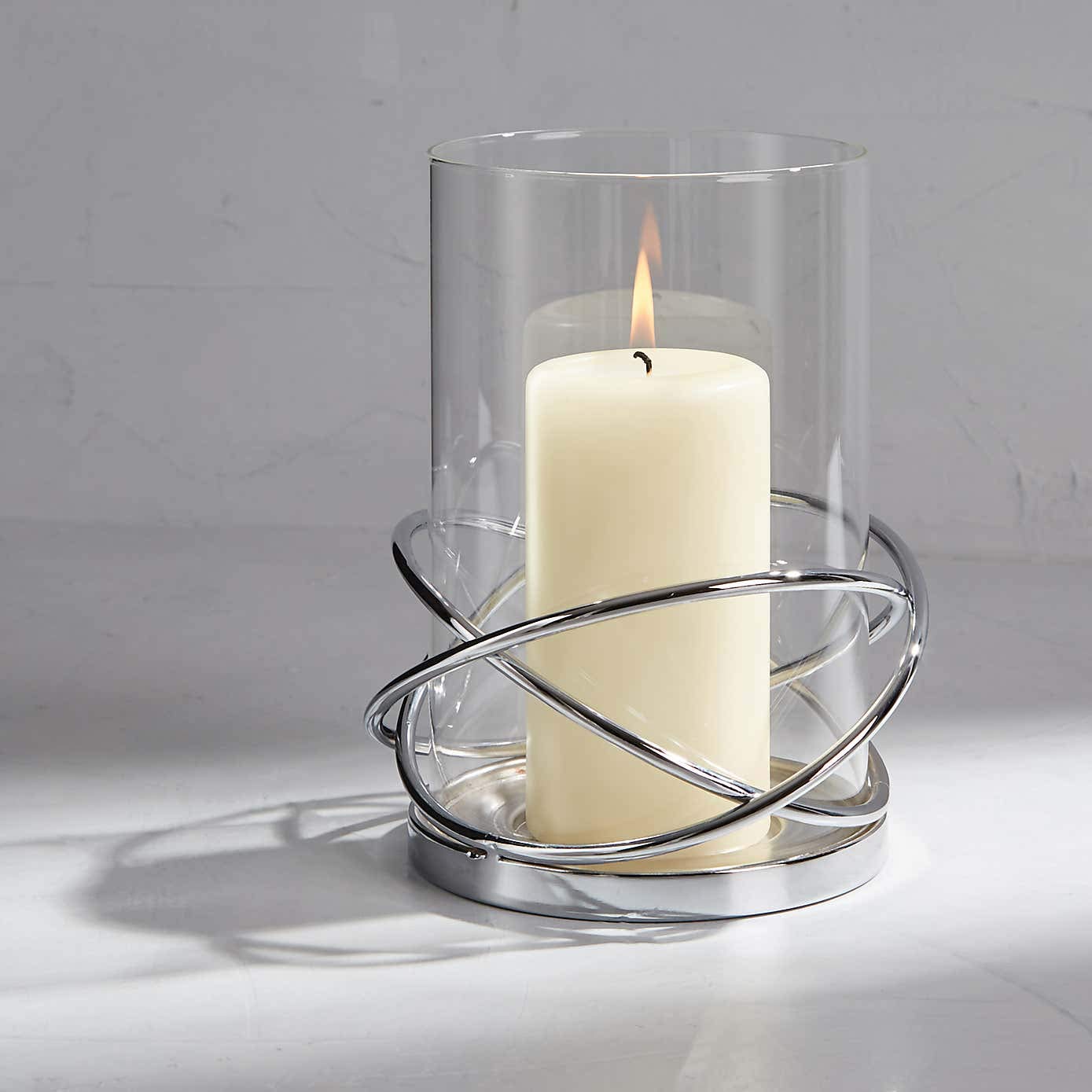 Biznest Silver Circular Decorative Lantern Beautifully Made From Glass And Metal Contemporary Design In A Cylinder Shape Dia H 16Cm