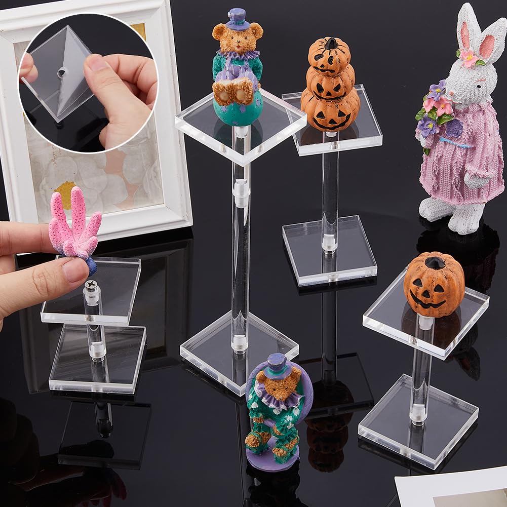 DICOSMETIC 4 piezas miniaturas de vuelo soporte de exhibición acrílico pedestales de combate cuadrados soporte de pantalla de combate transparente con 14 varillas para mesa RPG y juegos de mesa