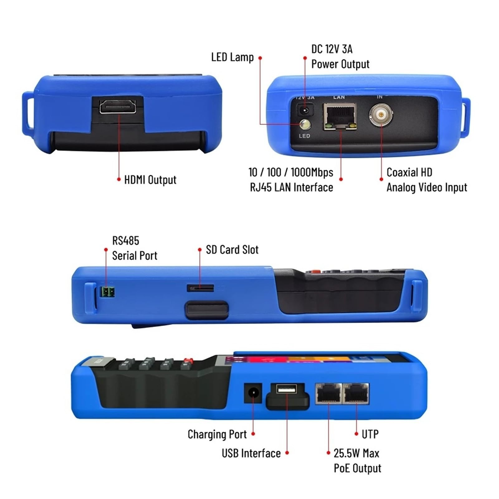 Tester per analizzatori CCTV Strumento di ingegneria coassiale analogico rete IPC9310Plus Uscita POE del tester videosorveglianza 6K H.265 con touch screen/display LCD