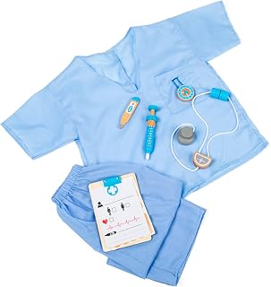 Bigjigs Toys Kids Doctor Costume - Kids Doctor Outfit for 3-5 years, Complete with Blue Scrubs, Stethoscope, Thermometer & more, Childrens Role Play Outfit Accessory, Fancy Dress for Boys & Girls
