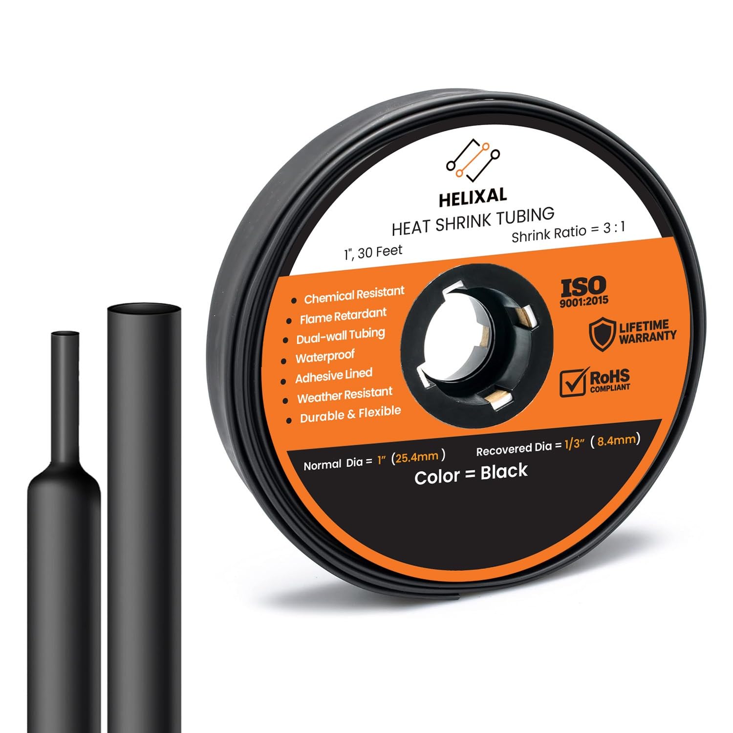 1" 25.4mm HELIXAL 3:1 Heat Shrink Tubing Adhesive Dual Wall 30ft Roll