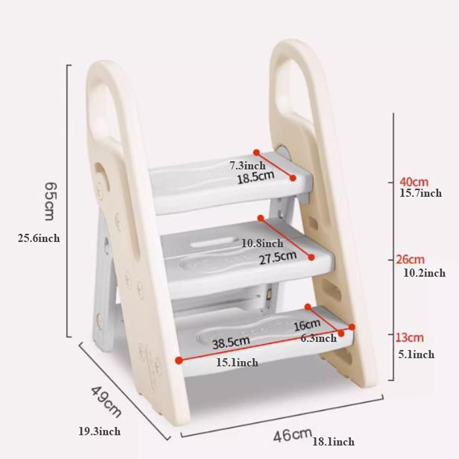 Portable Folding Ladder Foldable Toddler Step Stool for Bathroom Sink, Adjustable 3 Step Stool for Kids Toilet Potty Training Stool with Handles, Child Kitchen Counter Stool Helper, Plastic Ladder for