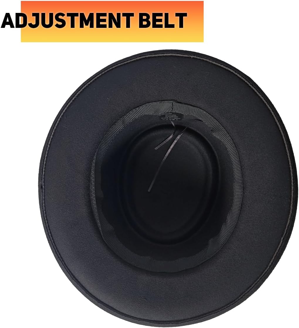 Wool Felt Fedora Hats for Women Men, Wide Brim Flat Top Hat Porkpie Hat, Jazz Hat with Feather Unisex - Image 5