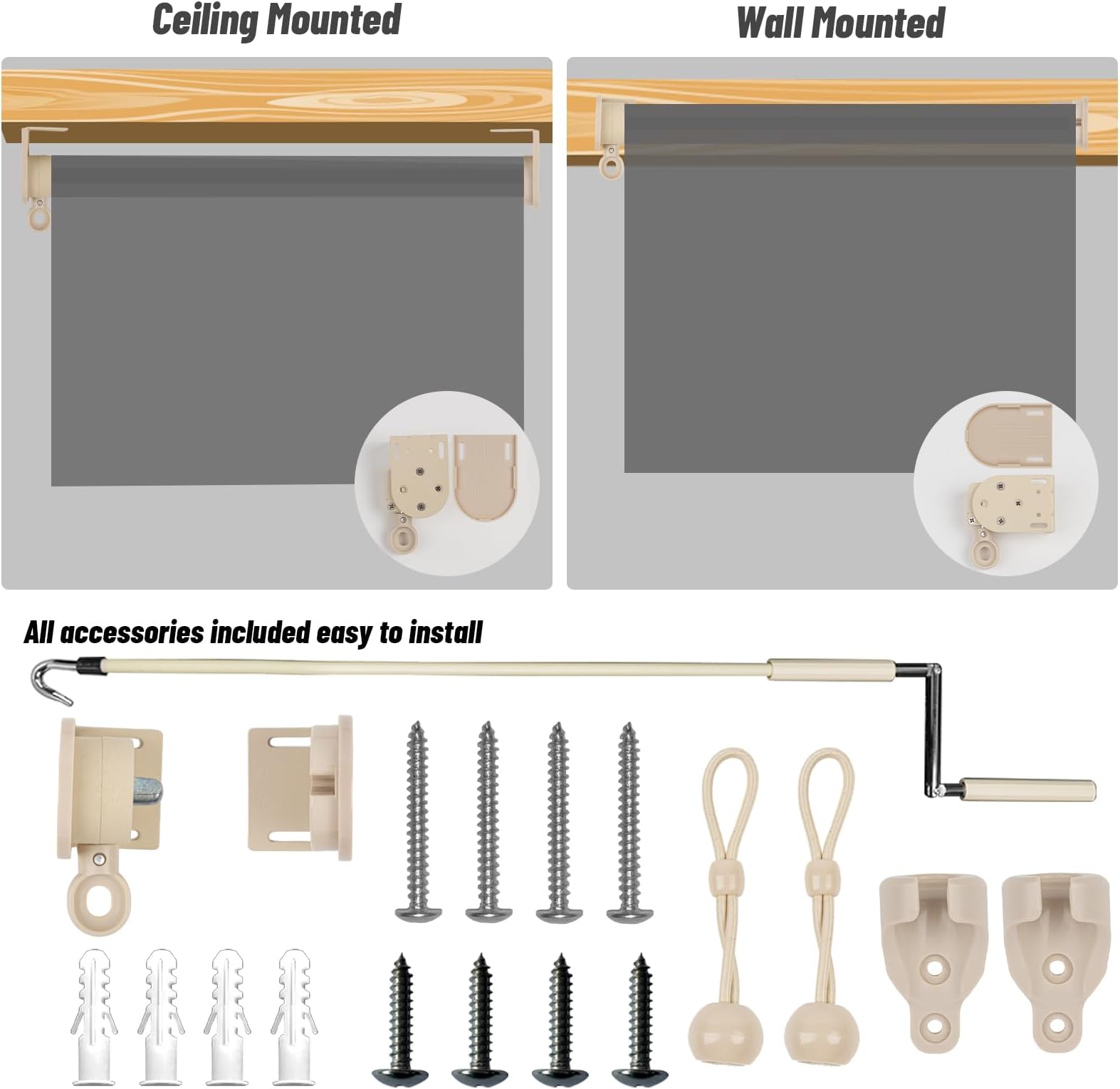 HENG FENG Outdoor Roller Shade 6'W x 6'H Cordless Grey Patio Shades Roll Up Outdoor Blinds for Porch,Balcony,Gazebo,Deck,Pergola