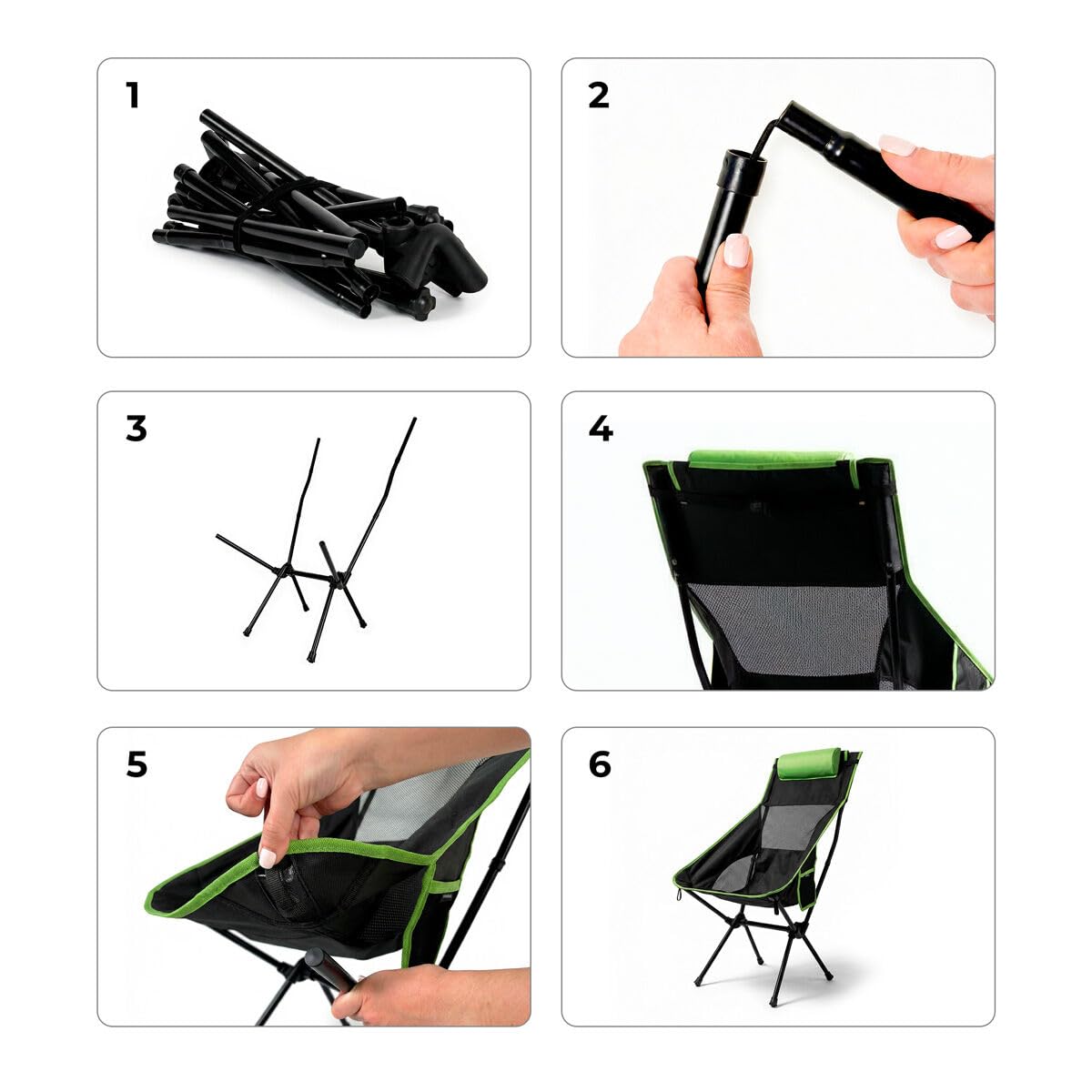 InnovaGoods - Silla Mecedora Plegable para Acampar 2 en 1, Silla Fija o con Balanceo, Respaldo Alto de Malla Transpirable, Bolsillo, Cojín Cervical, Bolsa de Transporte, Portátil, Camping, Exteriores