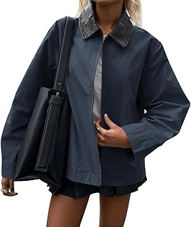 Womens Oversized Fall Jackets Casual Lightweight Zip Up Cotton Canvas Light Barn Coats 2025 Winter Outfits