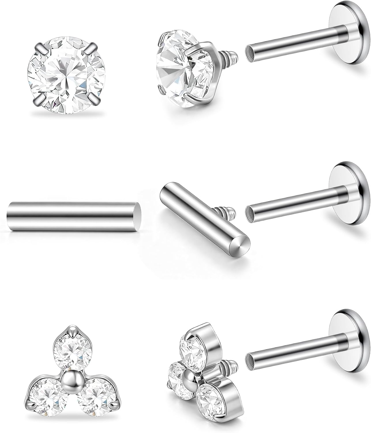 TIGRADE 3 Pairs 18G G23 Titanium Flat Back Helix Hypoallergenic Earrings