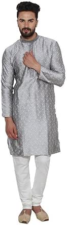 Royal Kurta - Completo Kurta Pigiama Uomo In Seta Jacquard Ricamata, Colore Oro, Vestibilità Regolare