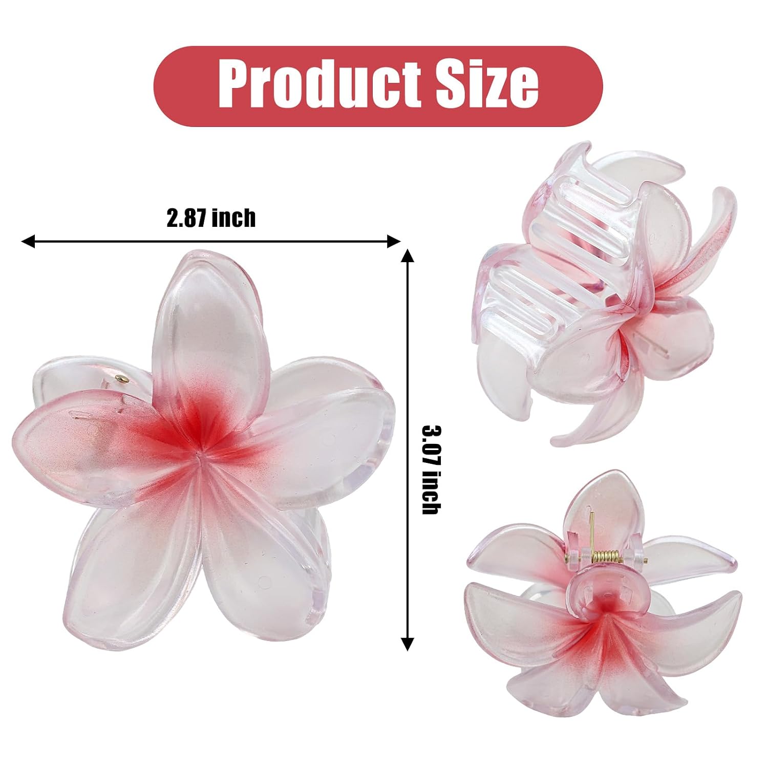 Red Flower Hair Clips White Claw Clips for Thick Hair for Women image 3