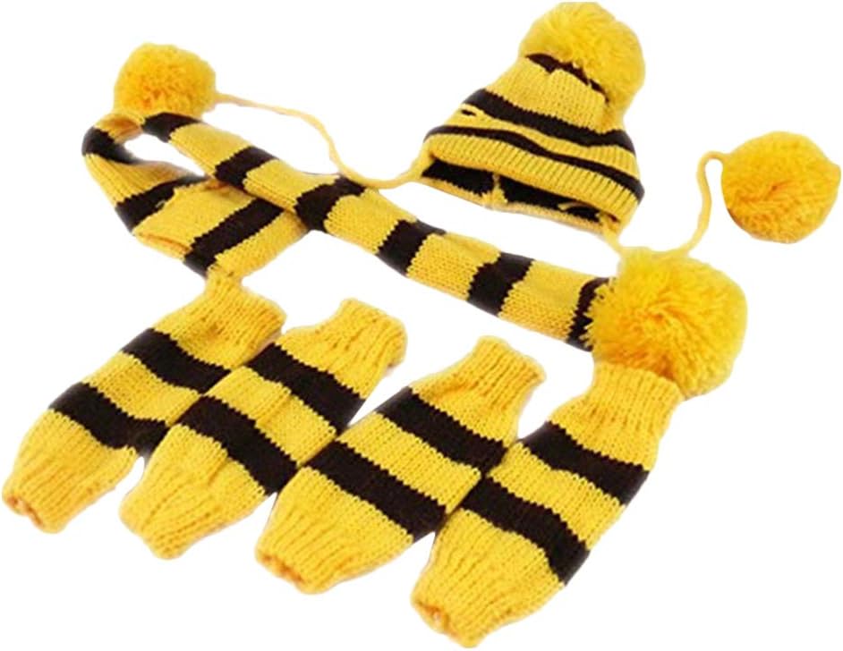 POPETPOP Knitted Winter Dog Scarf & Hat Set - Winter Warm Caps Neck Warmer, Scarf, Leg Warmers for Dogs