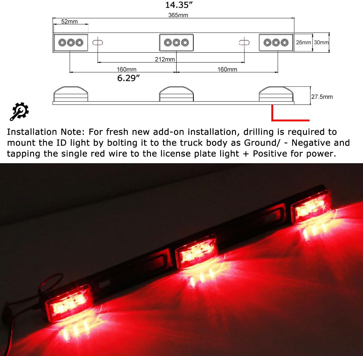 iJDMTOY Smoked Lens 3-Section-Lamp Truck Rear Tailgate or Trailer LED ID Light Bar Compatible with F-150 F-250 F-350 RAM Silverado Sierra 1500 2500 3500, etc (Mods Required for Add-On Installation)