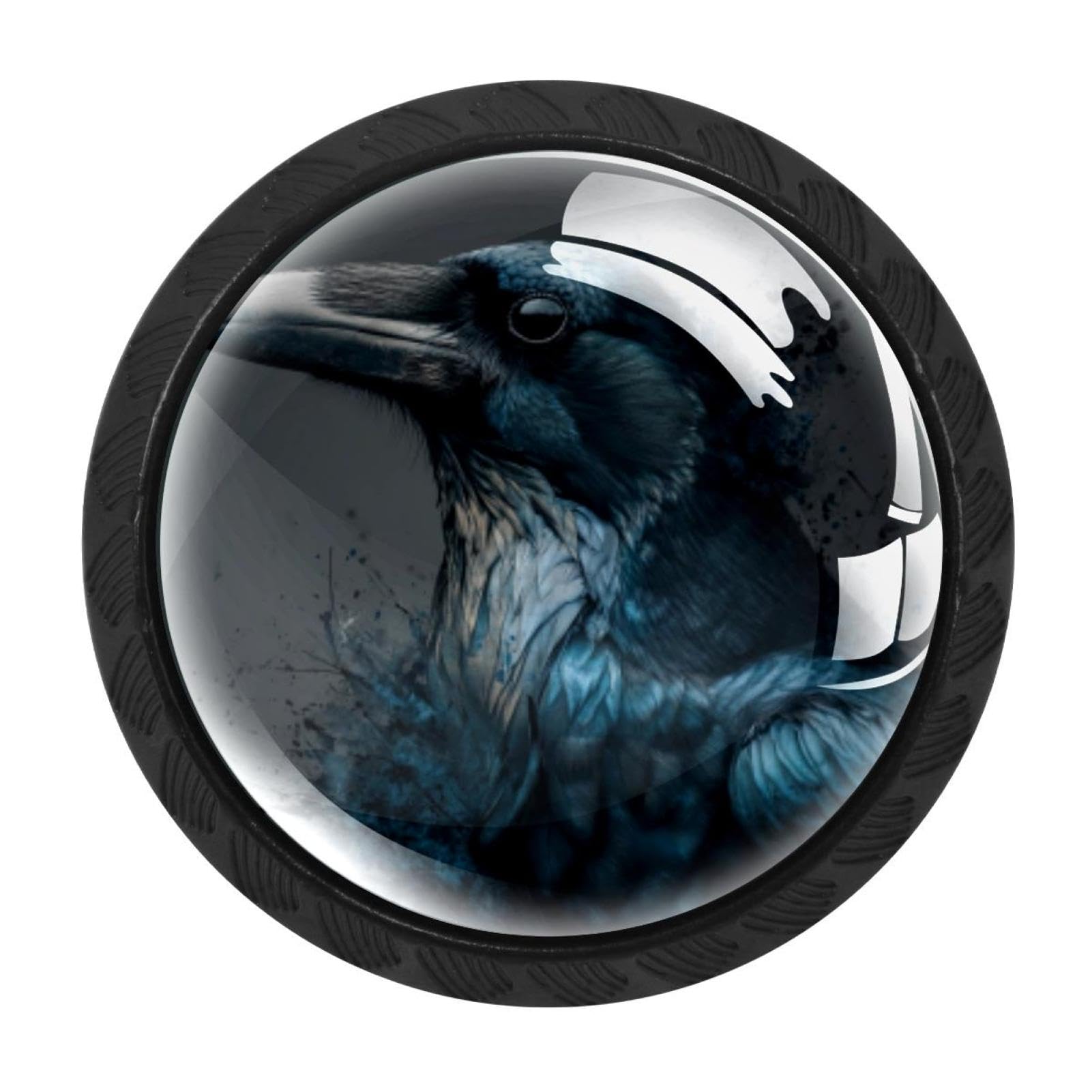 CHENZZZZ 4PCS Crow Dresser Knob Round Glass Drawer Knobs Pulls Cabinet Handle for Home Kitchen Office Bathroom Wardrobe Cupboard