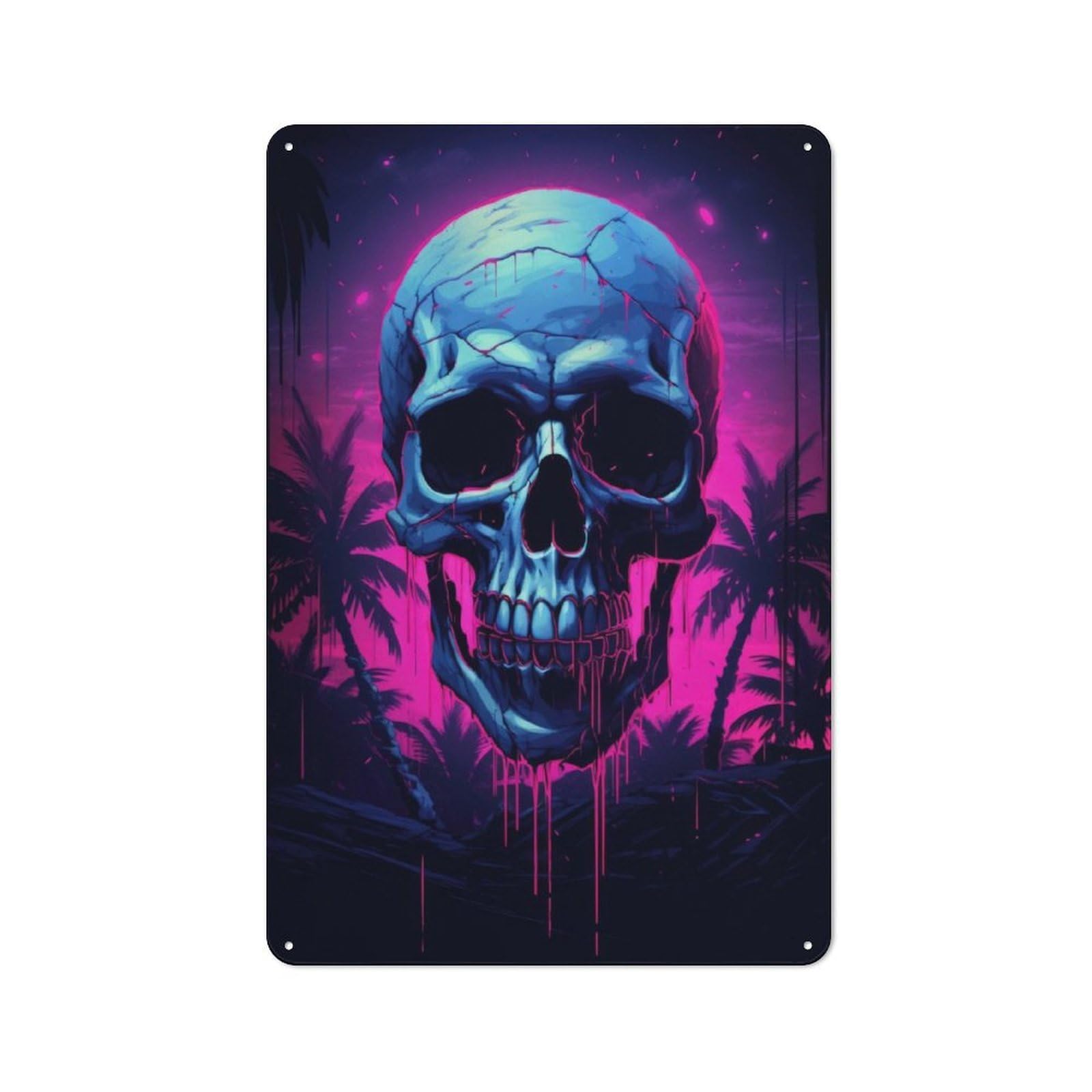 Junmoney Synthwave Skull Metal Sign 30X20cm With For Workshop Wall, Rustic Decor, For Collectors Decorating Workshops And Hobby Rooms