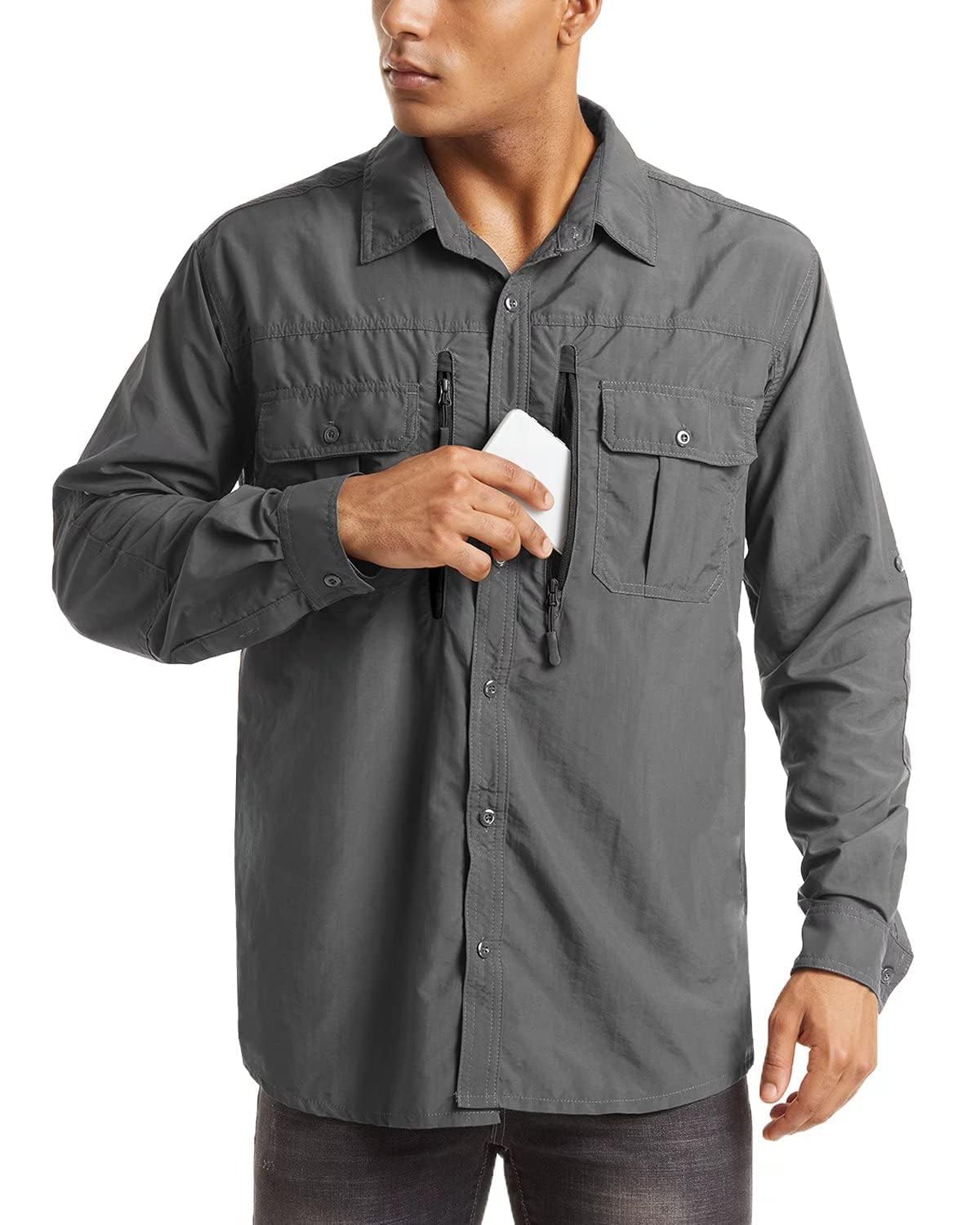 MAGCOMSEN Hiking Shirts Mens Quick Dry Fishing Shirts for Men Work Shirts for Men Combat Shirt Summer Shirt Dark Grey M
