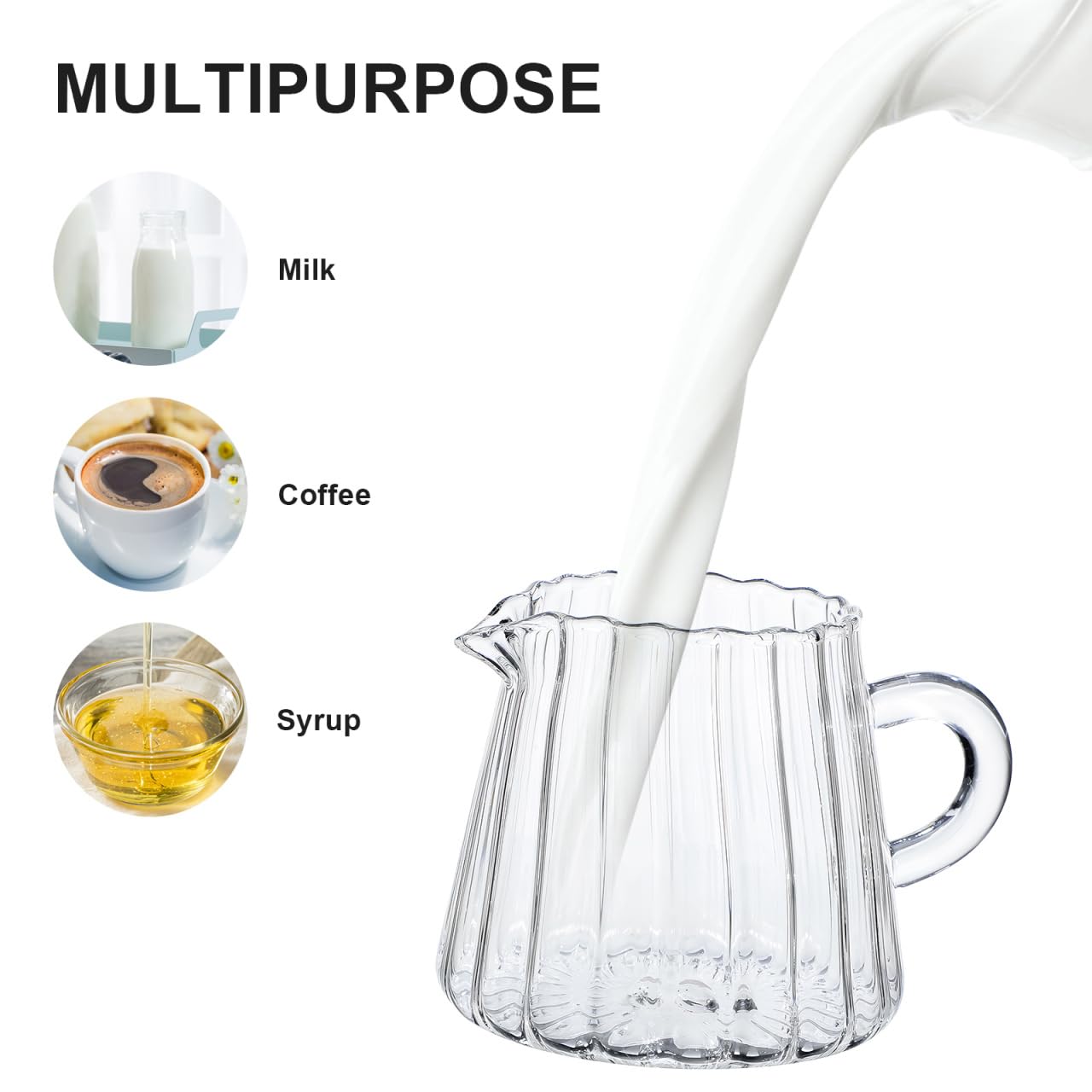 GLEAVI Juego de 2 jarras pequeñas de leche con boquilla de espuma para café, té de vidrio esmerilado, cafetera de café con alto contenido de borosilicato
