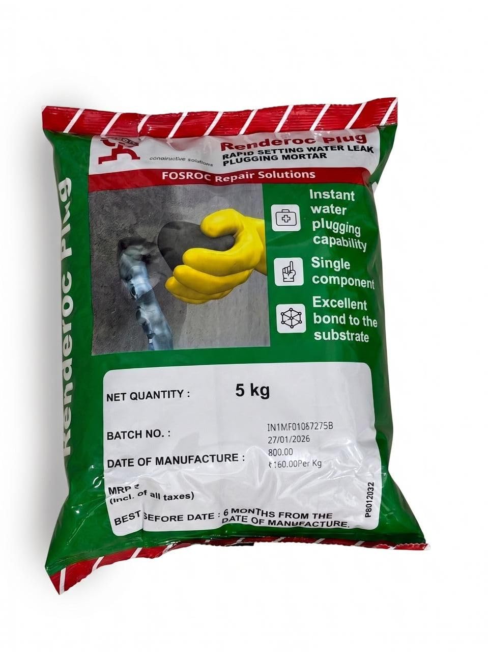 Renderoc Plug FOSROC [5KG] is a ready to use blend of dry powders which requires only clean water to produce a highly consistent, rapid setting mortar.-image-27