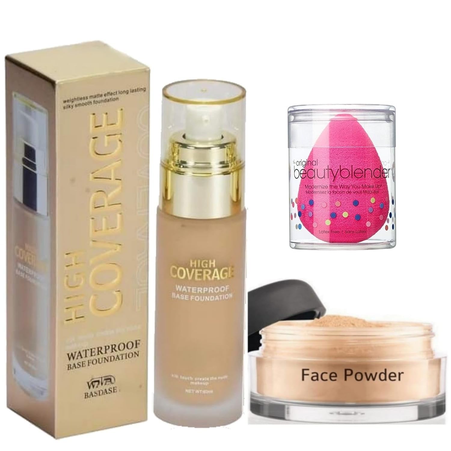 Magic Huda Oil Control Silk Foundation|Waterproof, High Coverage,Face Powder with Beauty Blender Pack of 3