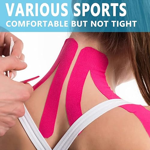 Miniatura 4 de SOONGO - Cinta de kinesiología, 2 rollos para aliviar el dolor muscular, tensión, hombros, muñecas, tobillos, elástica, impermeable, buena