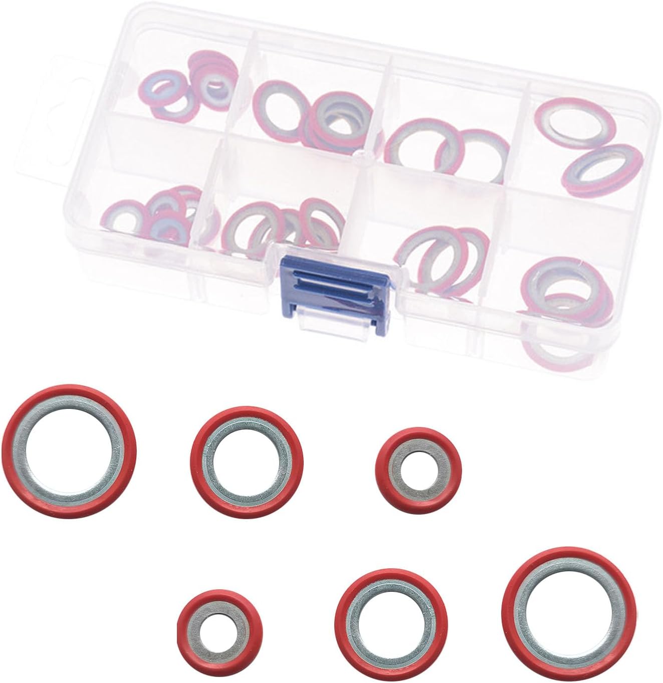 30 PCS Air Conditioning Compressor Gasket Kit, A/C System Compressor Gasket Seals, AC Port Seal Washer Kit, Multiple Specifications Leak-Proof O-Ring Replacement, Universal for Most Car (Red)
