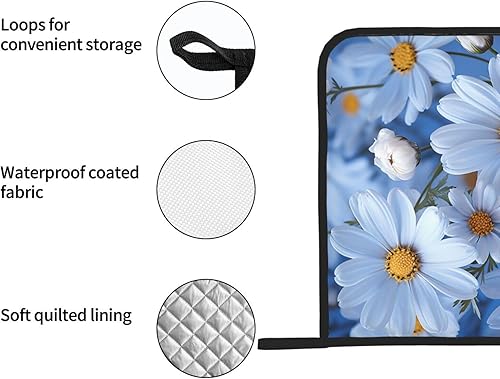 Miniatura 4 de Juego de 2 soportes para ollas con estampado de margaritas, lavables, resistentes al calor, almohadillas calientes para horno con bolsillos,