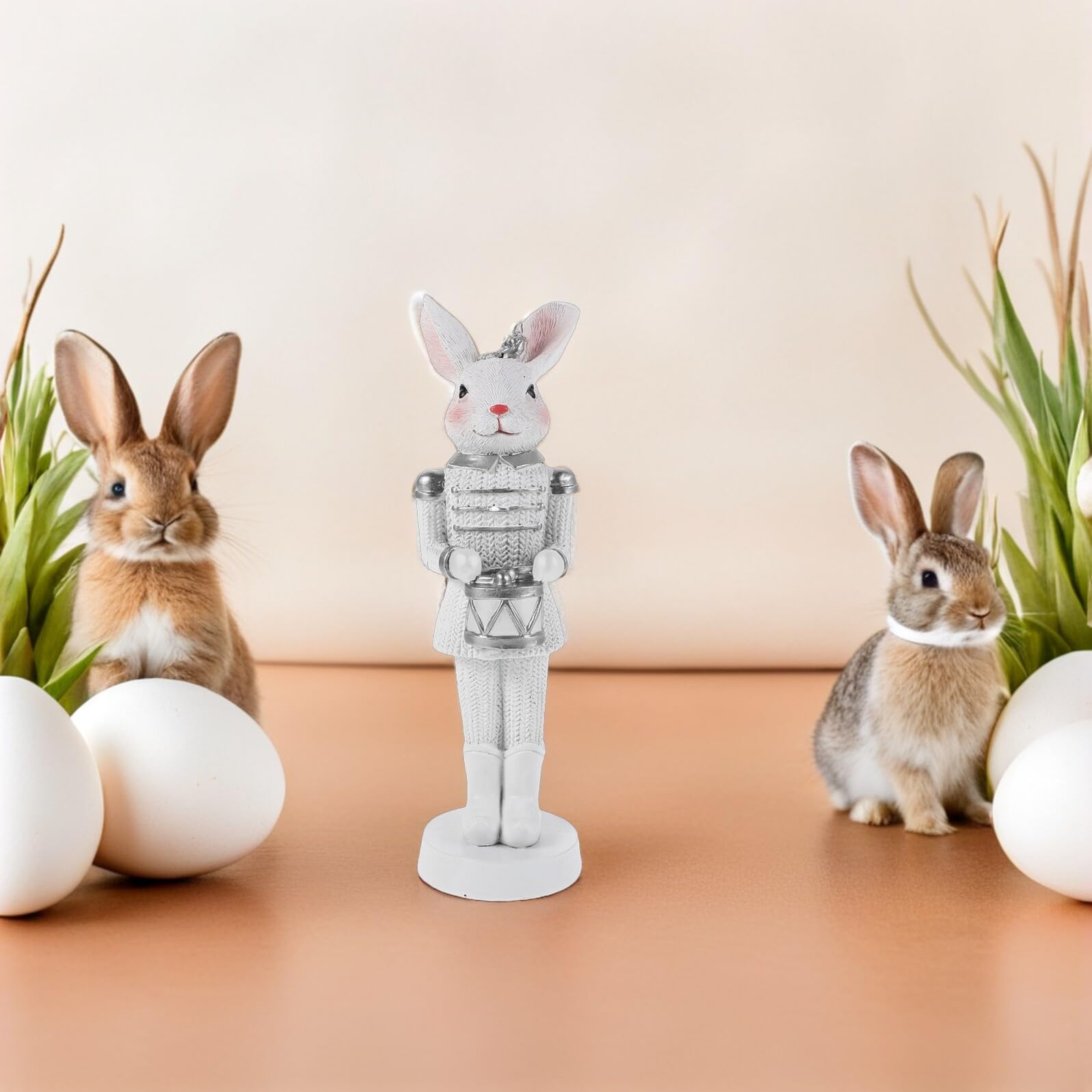2 Stück Osterhasen Nussknacker aus Weißem Kunstharz Detailreiche Hasenfigur mit Kaminsims Dekoration für Ostertisch und Frühlings Wohndeko