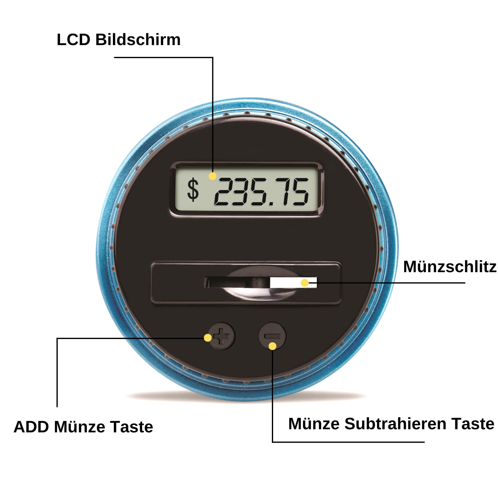 Digitale Spardose, 2,5L (800–1000 Münzen) Spardose mit Zähler, Spardose Groß mit LCD-Bildschirm, Durchsichtige Sparschwein, Münzzähler für Kinder Erwachsene Geschenk