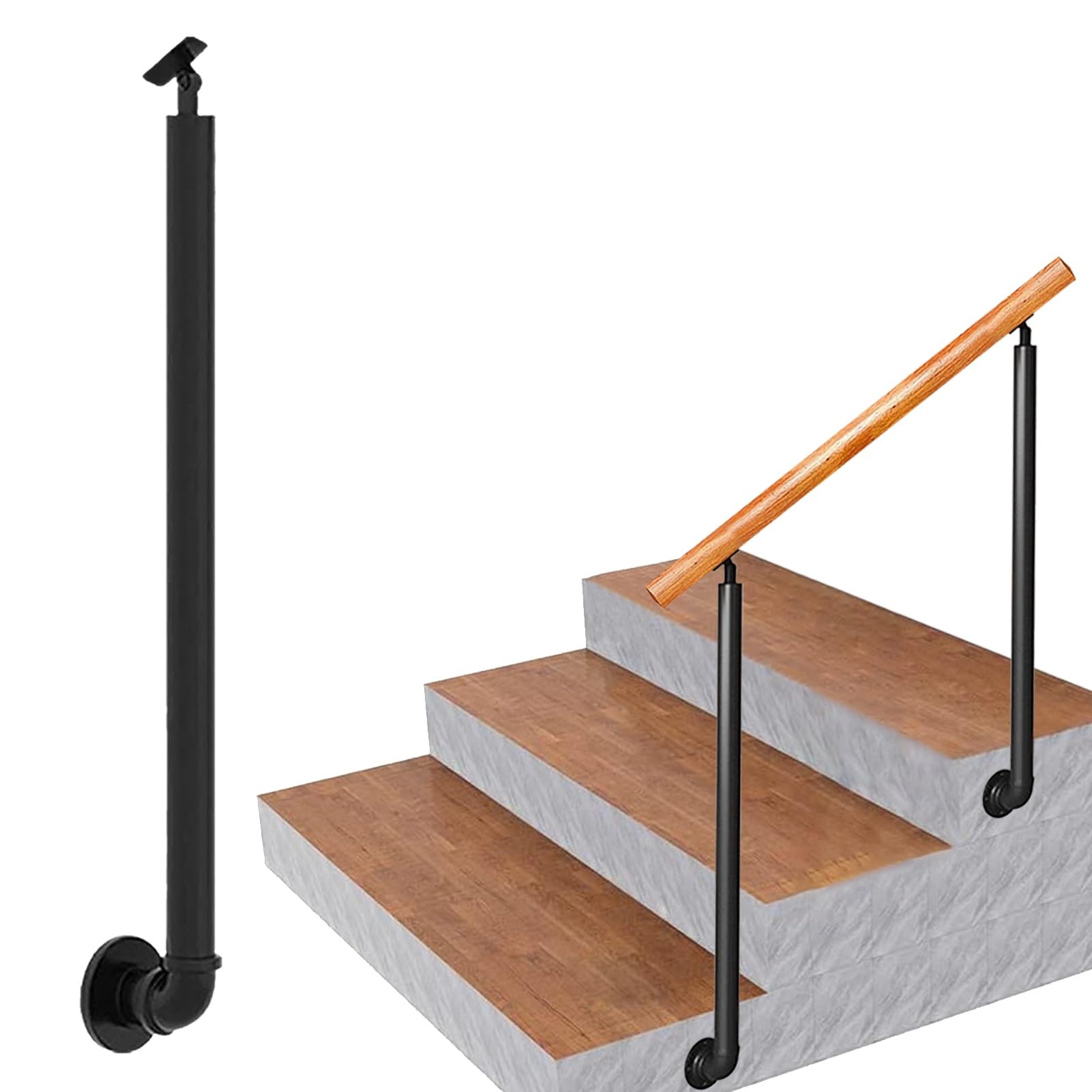 L-sd Tralki z kutego żelaza - regulowane słupki balustrady schodowe 0°-270° ze wspornikami do montażu na ścianie - 65 cm (25,6 cala) czarne kolumny na schody