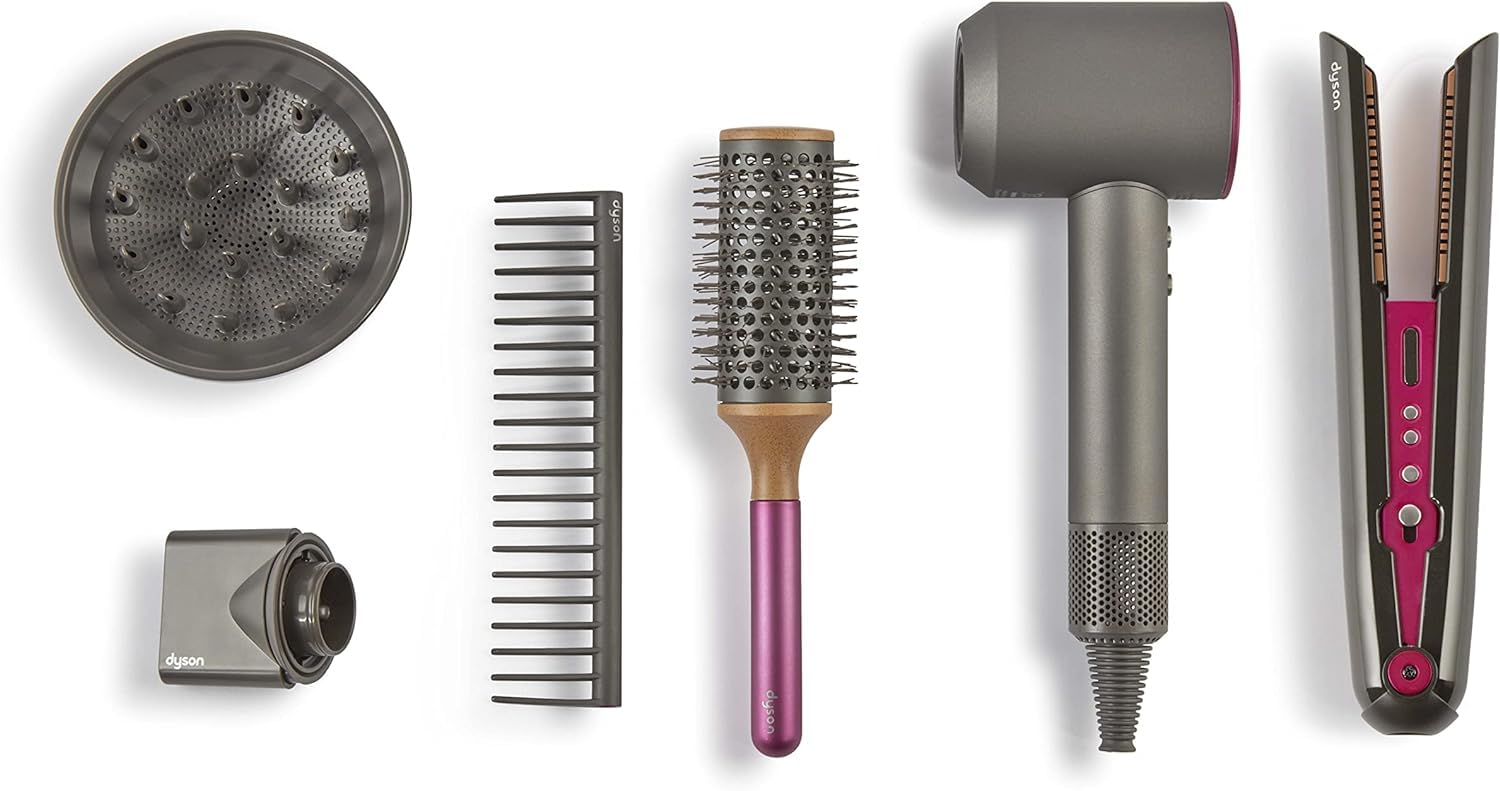 Casdon Dyson Jouets - Kit de Coiffure Supersonic & Corrale Deluxe - Lisseur et sèche-Cheveux Fonctionnels - Comprend des lumières et des Sons interactifs - 3 Ans +, Gris