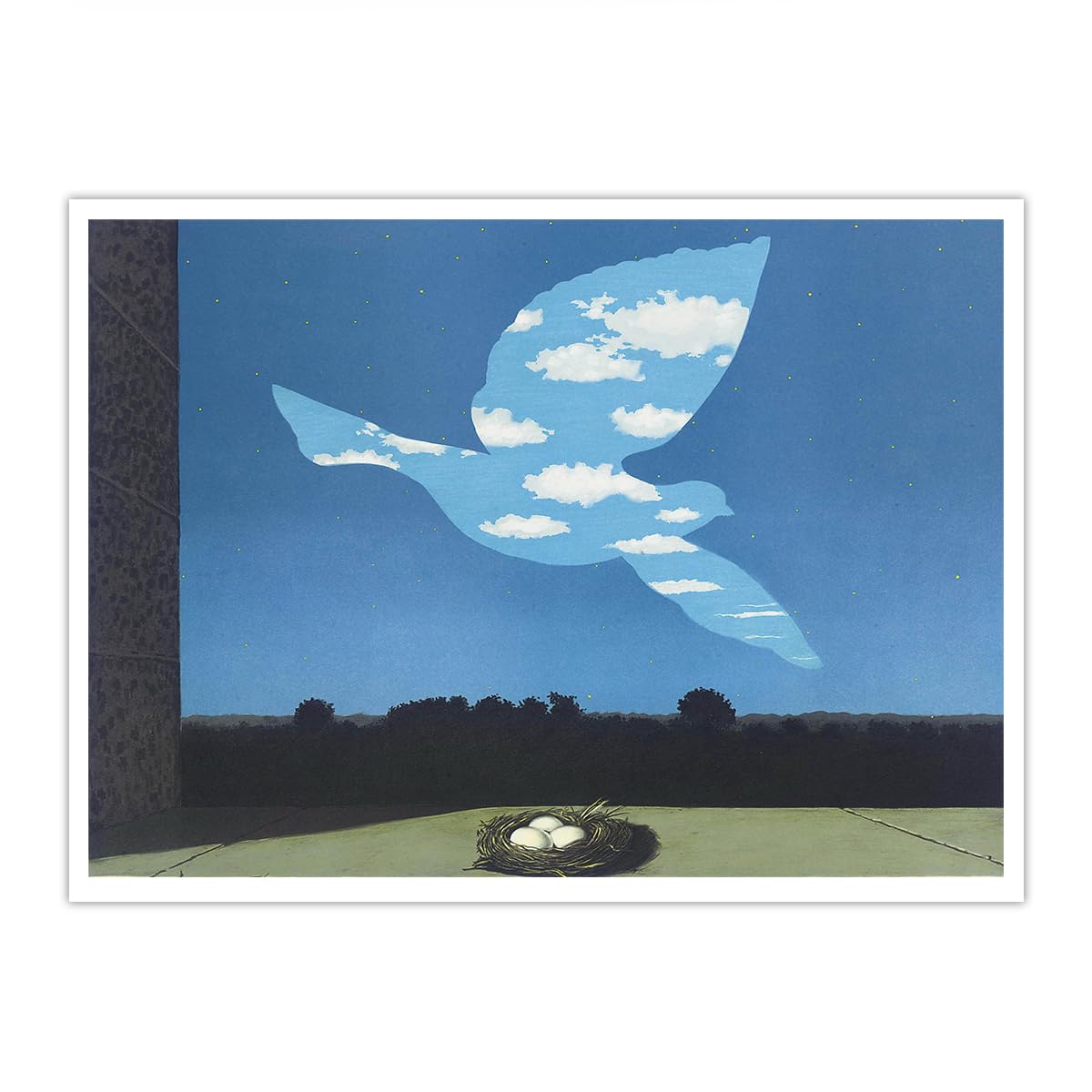 SHENGPOSTER Rene Magritte Style Surreal Canvas Wall Art Blue Sky Bird Print Le Retour Wall Art Posters Living Room Bedroom Retro Wall Decoration Frameless 50x65cm