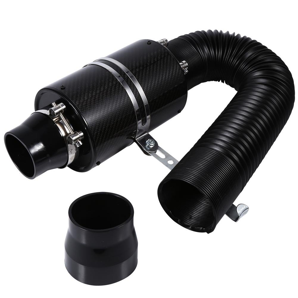 Zestaw filtrów wlotu powietrza do samochodu, 7,6 cm uniwersalny filtr do zimnego powietrza z włókna węglowego zestaw węża indukcyjnego do większości samochodów z 3 nierdzewnymi zaciskami czarny