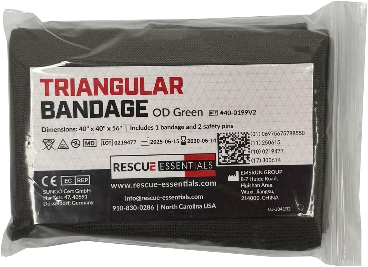 Rescue Essentials Triangle Bandage with Two Safety Pins, 40” x 40” x 56”