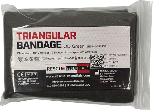 Rescue Essentials Triangle Bandage with Two Safety Pins, 40 x 40 x 56