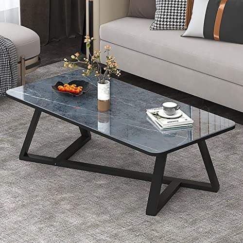 Table basse rectangulaire en verre trempé et métal noir mat robuste