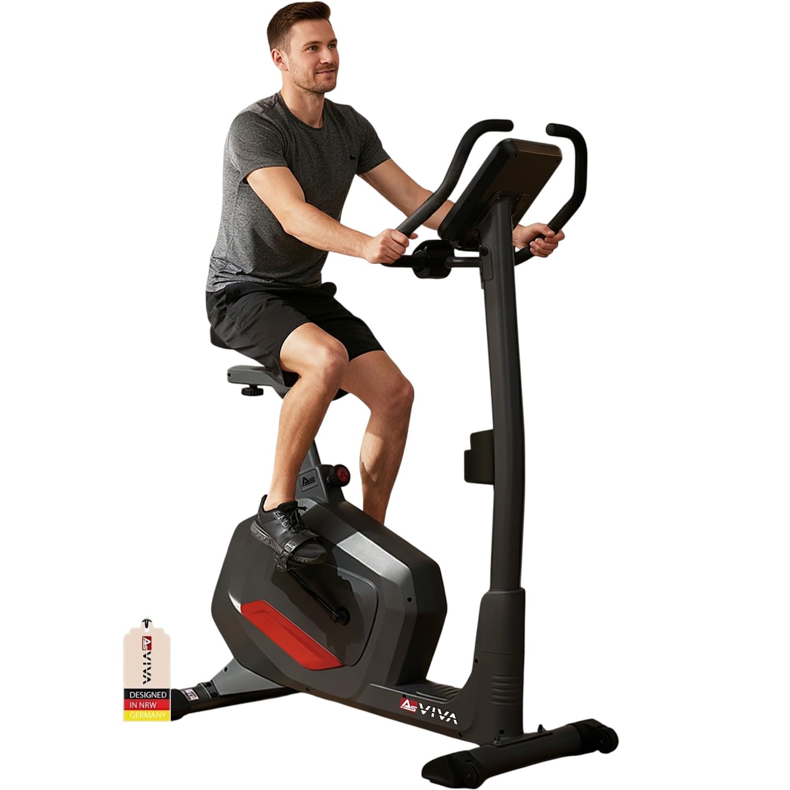 AsVIVA H22 Heimtrainer Ergometer - leiser Fahrrad Heimtrainer mit Riemenantrieb und automatischer Widerstandsanpassung - Fitness Apps kompatibel
