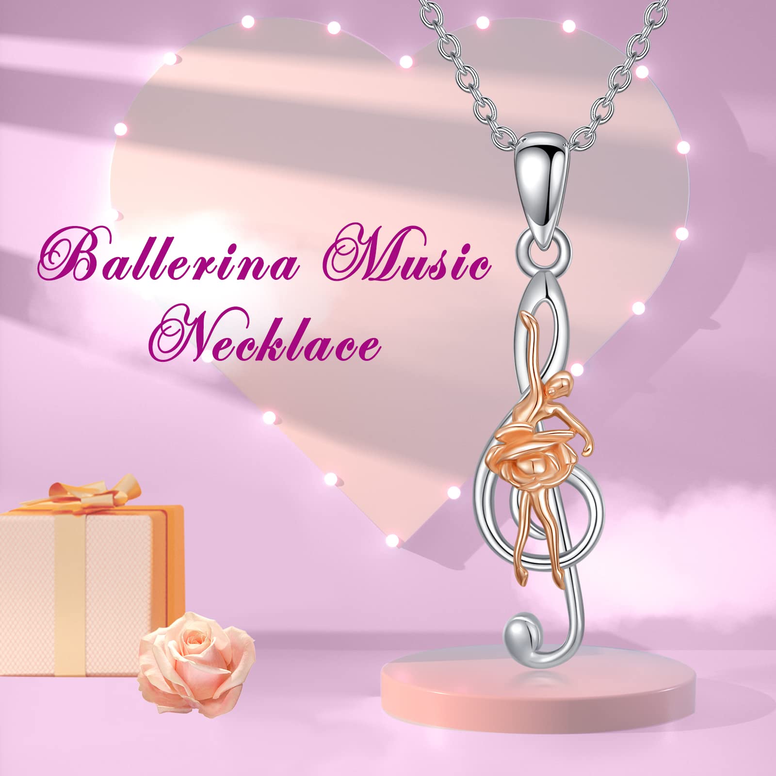 PROESS Music Note Necklace 925 Sterling Silver Piano/Dancer Ballerina Treble Clef Pendant Musical Jewelry Gifts for Women Girls