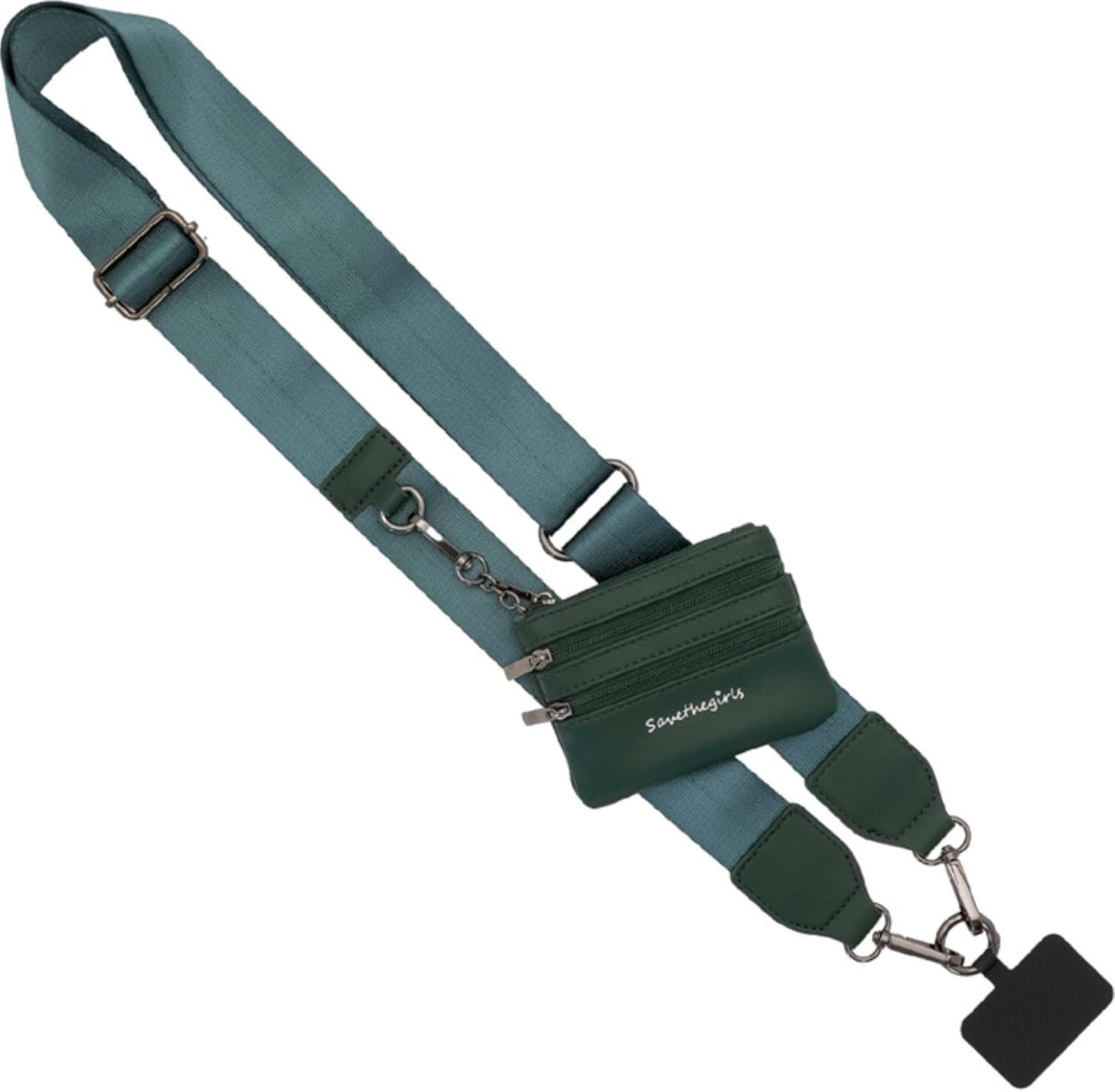 Save the Girls Clip and Go Phone Strap Solid (Green - Green Pouch) - Crossbody Phone Strap Chain with Zipper Wallet Pouch, Zippered - Image 2
