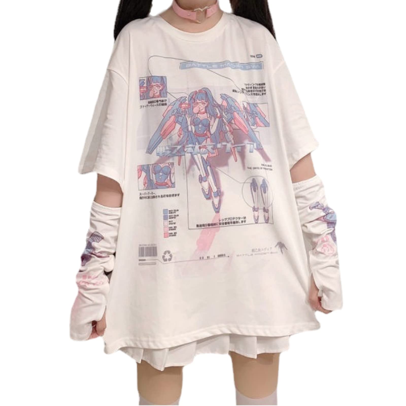 AobionoWomen Y2K T Shirt Anime with Oversleeve Harajuku Kawaii Japanese E-girl Aesthetic Alt Top Goth Dark Academia 90s Cute
