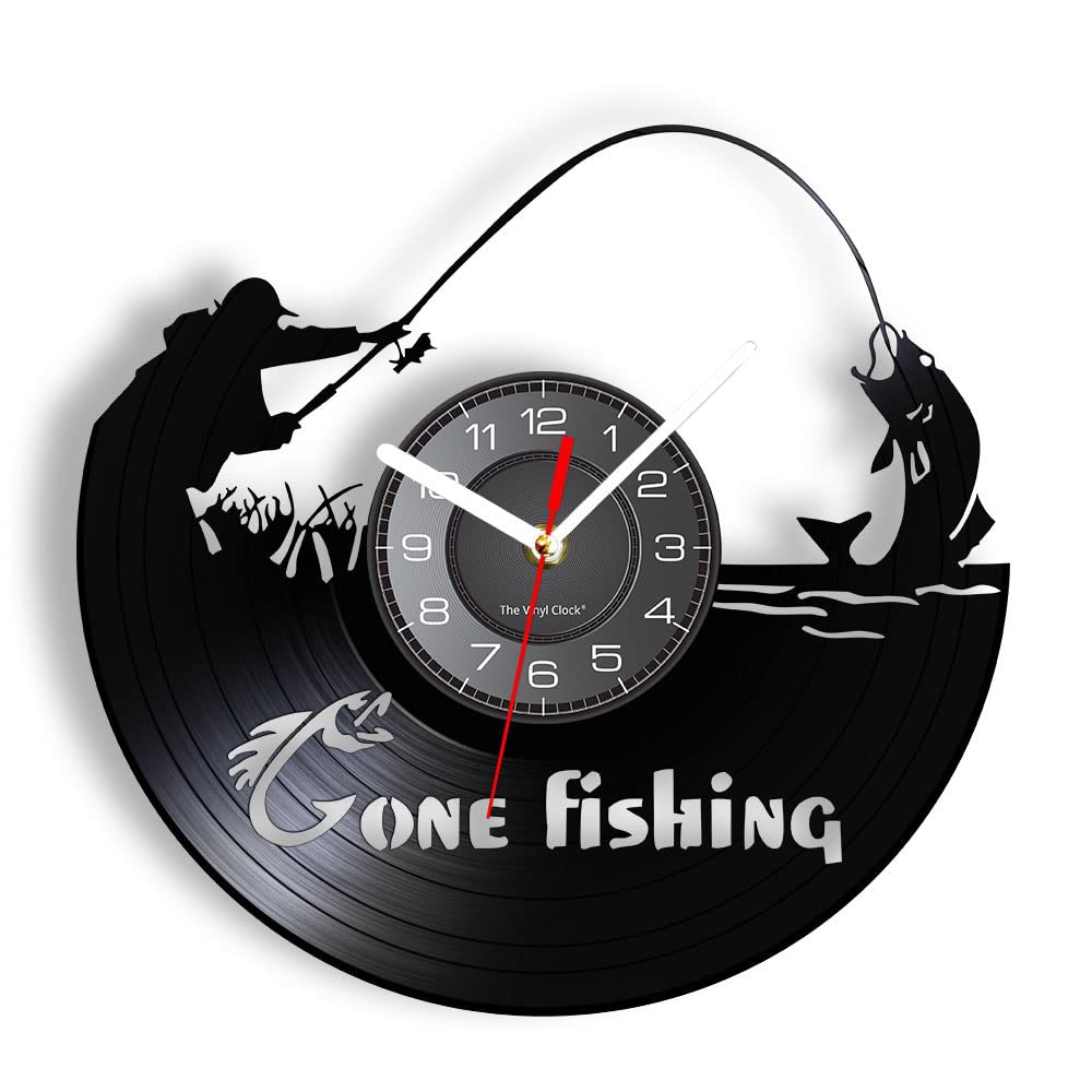 Smotly Black Vinyl Wall Clock, Quiet River Fishing Pattern, Wall Clock Gift For Fishing Lovers.