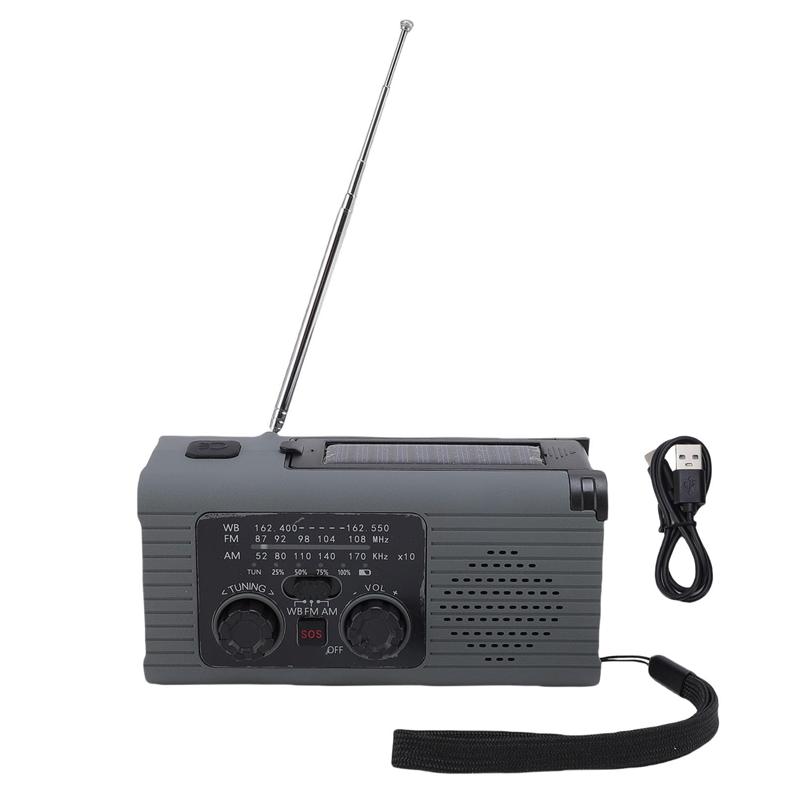 Radio z korbką słoneczną, Awaryjna ładowarka Radia z korbką ręczną z Akumulatorem Litowo-jonowym 2000 MAh, Prognoza Pogody AM/FM NOAA, Zasilanie Słoneczne USB, Chowana Lampa do