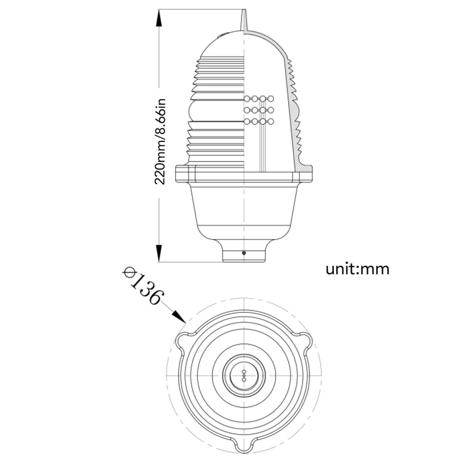 Akozon Luz de Obstrucción de Aviación Lámpara de Baliza de Emergencia LED Superbrillante Resistente a Impactos para Torre de Barcos Marinos (AC220V Brillante)