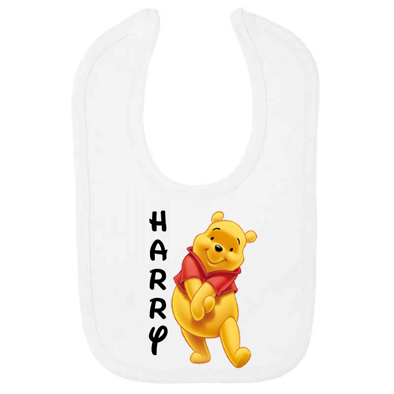 Oh Sew Simple White Pooh Personalised Baby Bib – Printed With The Name Of Your Choice