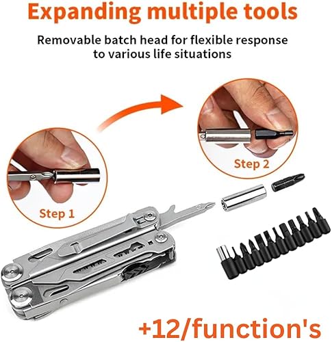 Miniatura 5 de Multiherramienta de acero inoxidable 32 en 1 navaja de bolsillo con funda para destornillador, alicates autobloqueantes y funda para exteriores,
