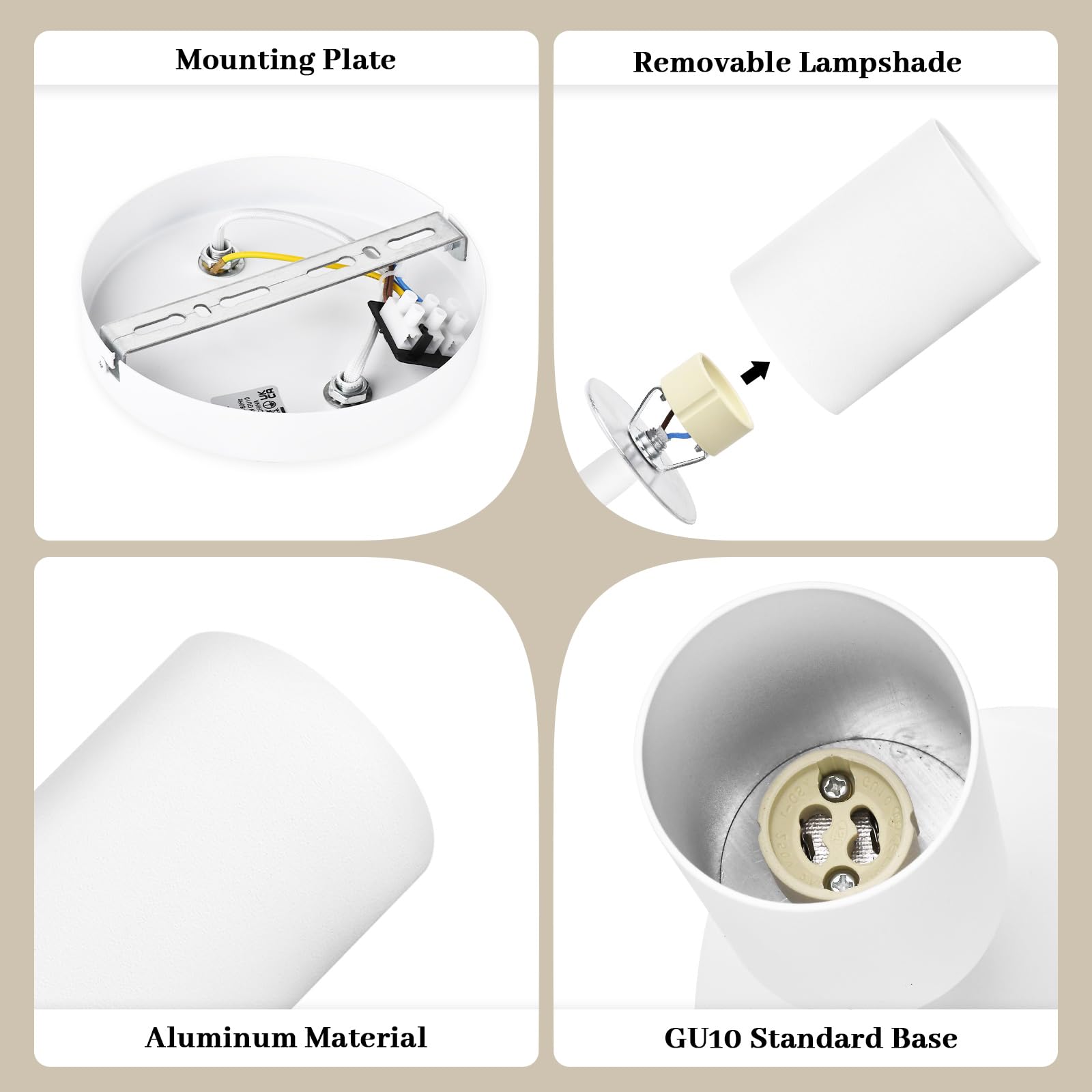 GeyouLux Lámpara de Techo Blanco 3 Focos, Moderno Plafón Foco de Techo LED Ajustables y Giratorios, GU10 Aplique Techo para Interior, Plafones de Techo Redondo para Salon, Dormitorio (Sin Bombilla)