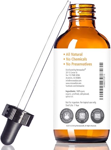 Miniatura 2 de Hidratante de aceite orgánico de albaricoque  en botella grande de vidrio oscuro de 4 onzas con cuentagotas 100% puro y sin refinar  un aceite