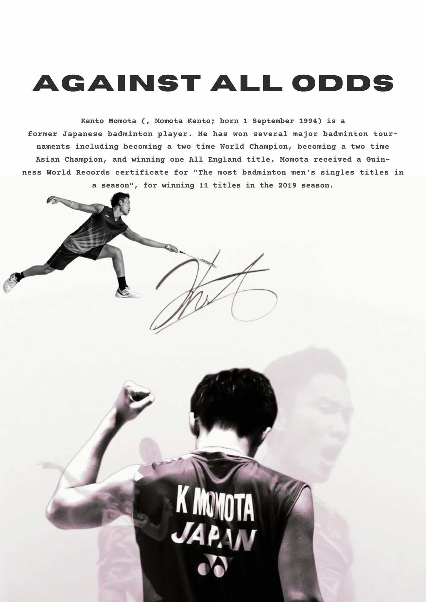 Against All Odds Badminton Poster – Kento Momota Inspirational Sports Wall Art Print, Motivational Athlete Decor, Japanese Badminton Champion Artwork, Minimalist Sports Typography Poster, Modern Gym Room Decor, 12x18 Inch Print-image-11