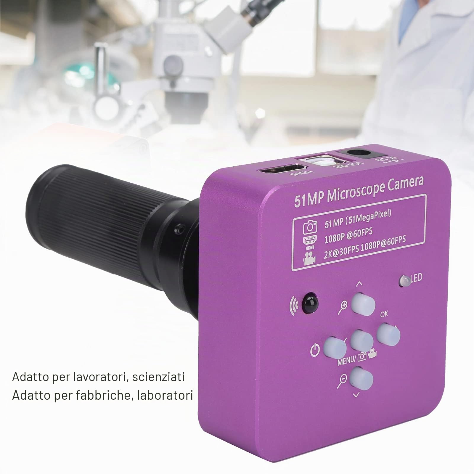 USB FHD Videocamera per Microscopio Elettronico Digitale Industriale da 51 MP Sensore CMOS da 1/2.33 Pollici Obiettivo con Attacco a C 120X Videocamera per Microscopio HDMI con Telecomando(EU Plug)