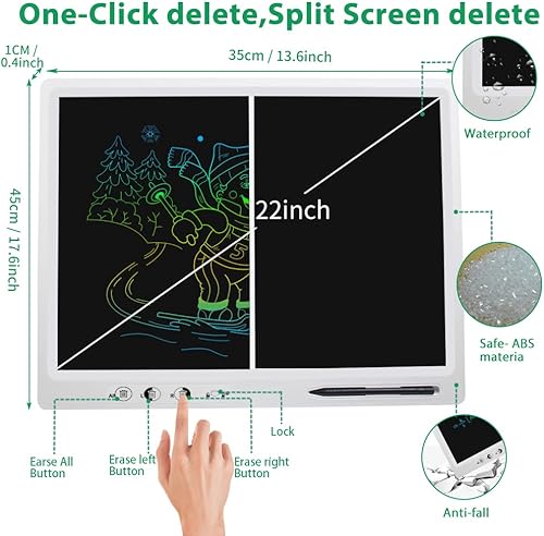 Miniatura 9 de Tableta de escritura LCD, tablero colorido de garabatos de 18 pulgadas, tableta de escritura LCD borrable para niños, programas escolares en casa
