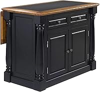 Home Styles Monarch Black Distressed Oak Kitchen Island with Granite Top, Drop Leaf & Storage